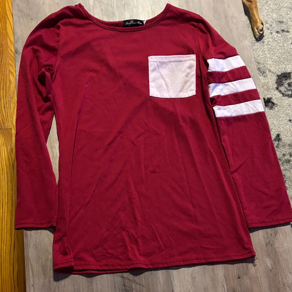 Red Long Sleeve Kids Tee with White Accents